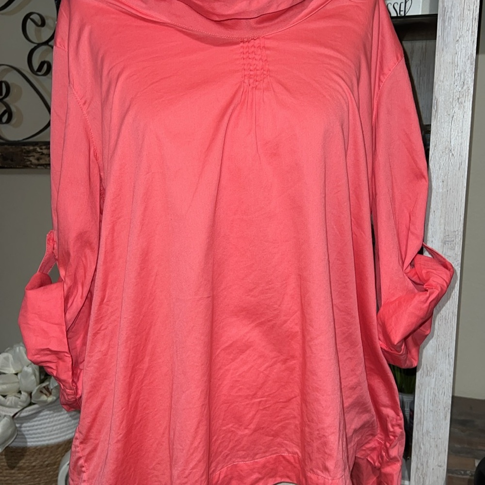 Soft surrounding cowl neck blouse roll tab sleeves, gold button women’s size XL - Picture 3 of 7